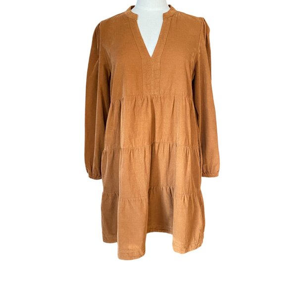 Lucky Brand Corduroy Tiered Dress Long Sleeve Knee Length Boho Prairie Western-M - Picture 5 of 13